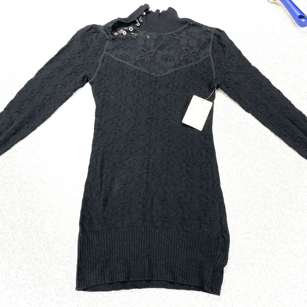 Free‎ People Sweater Womens S/P Black Boho Moto Goth MSRP: $98.00